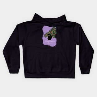 Merry Christmas From The Cat - Purple Christmas Aesthetic Kids Hoodie